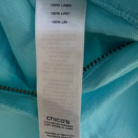 Chico’s Turquoise 100% Linen Wide Leg Flat Front Four Pocket Pants Size Large - Picture 7 of 10